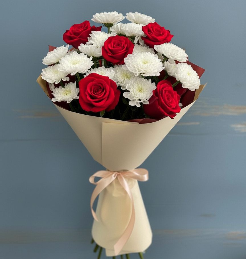 Букет цветов из: Розы и Хризантемы в Ходзь