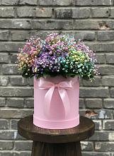Цветочная композиция из Гипсофила и Розы в шляпной коробке в Ходзь