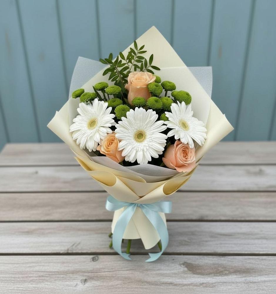 Букет цветов из: Герберы, Розы и Хризантемы в Ходзь