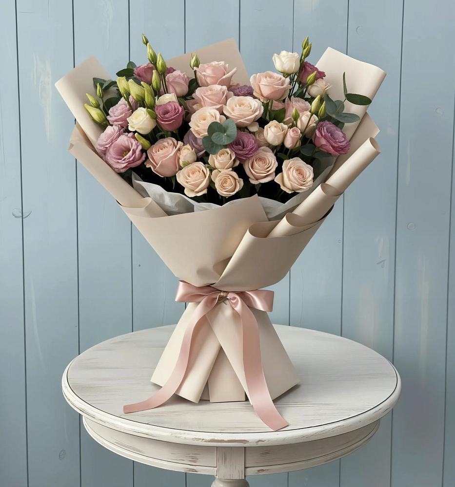 Букет цветов из: Розы и Лизиантусы в Ходзь